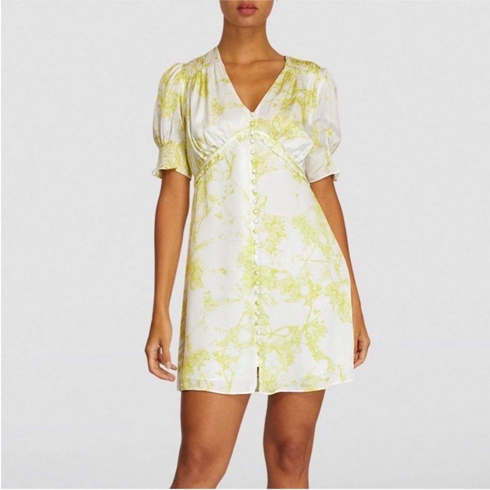 All Saints Demi Marama Mini Dress 10 Citrus Lime Green White Short Sleeves
